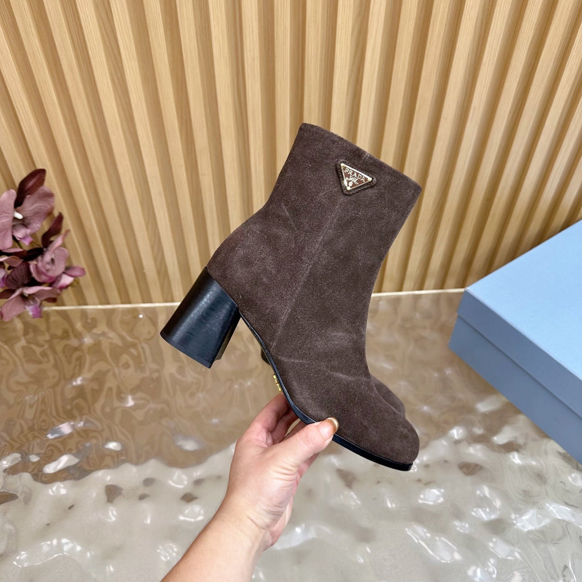 Prada 25 Boot Brown Black Suede 498222
