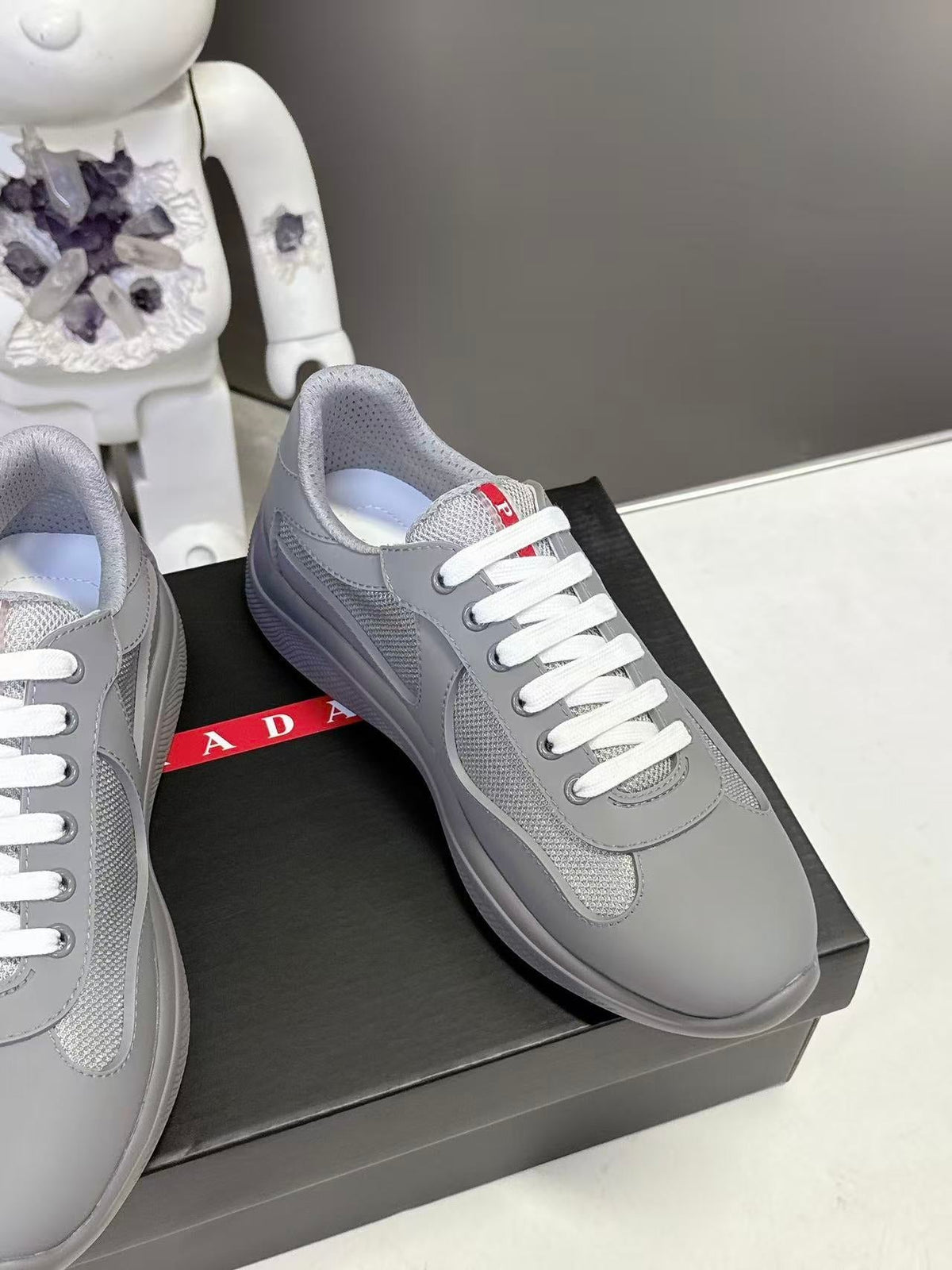 Prad America's Cup Logo Tag Sneakers Grey Soft Rubber & Bike Fabric 951927