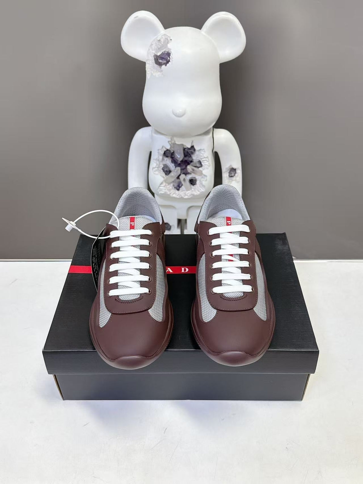 Prad America's Cup Logo Tag Sneakers Brown Soft Rubber & Bike Fabric 951924