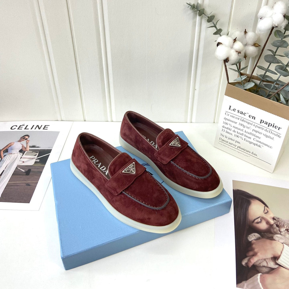 Prada Silhouette Loafers Burgundy Soft Suede 839217