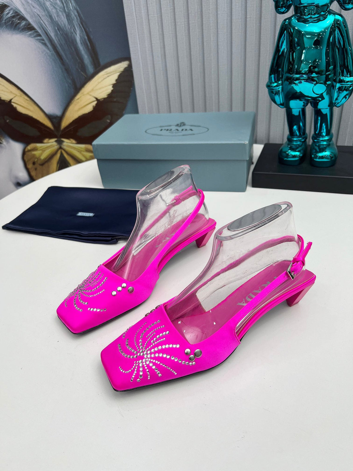 Prada 26SS Slingback 4cm Hot Pink Satin 680975