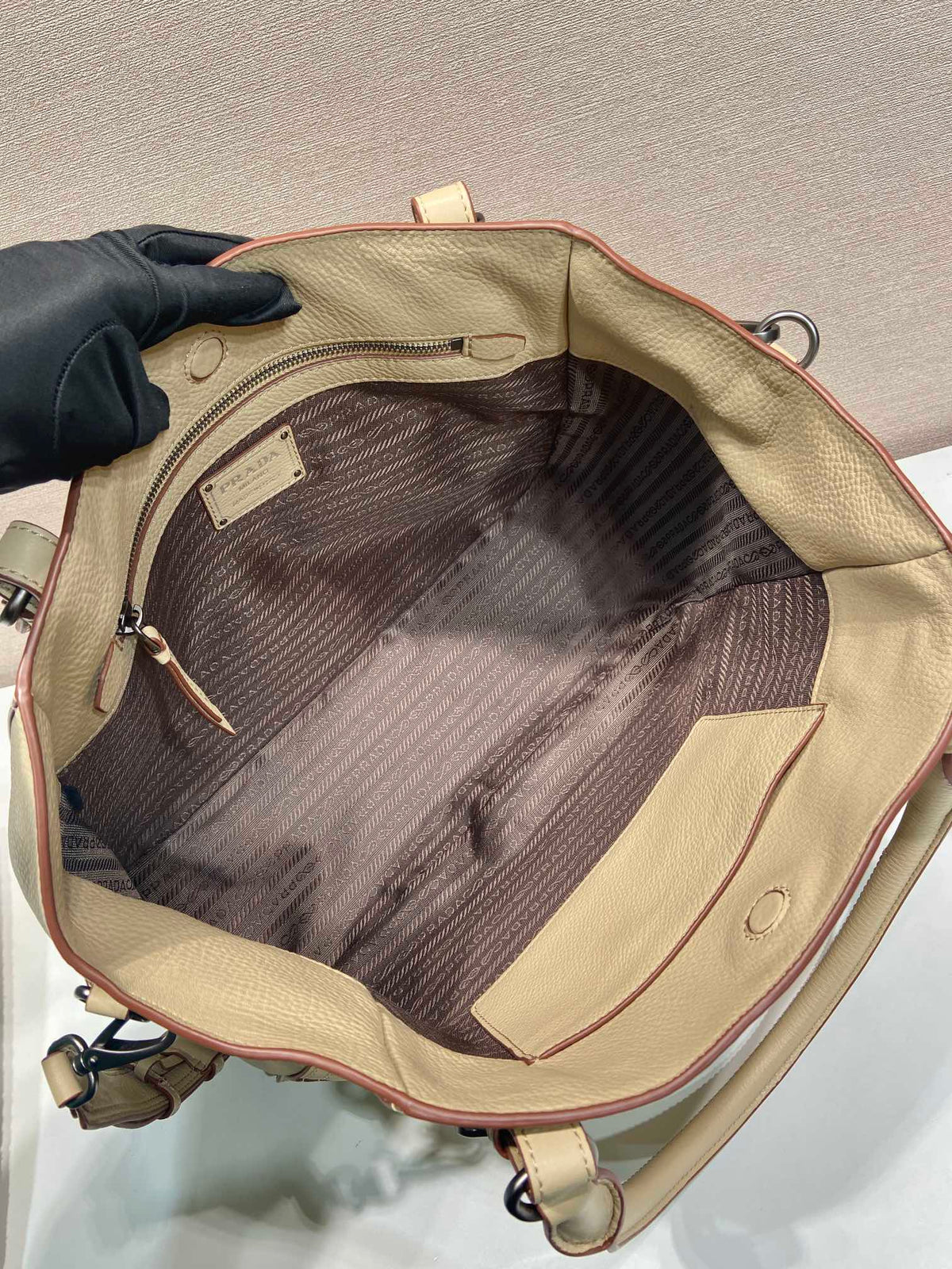 Prada Large Tote Bag 38cm Beige Leather