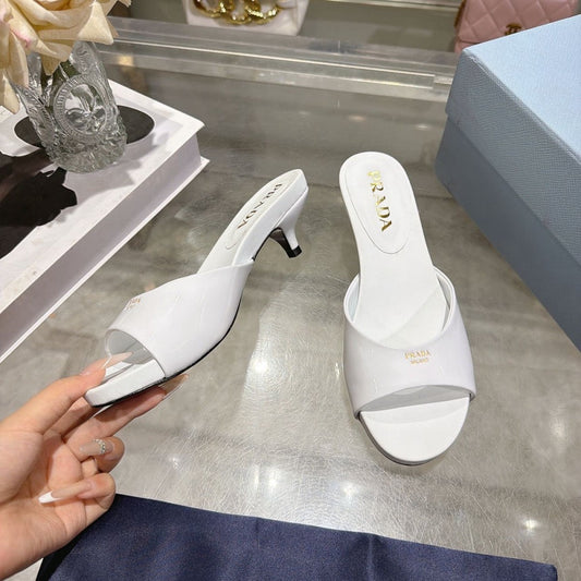 Prada Kitten Heel Sandals 4.5cm White Patent Leather
