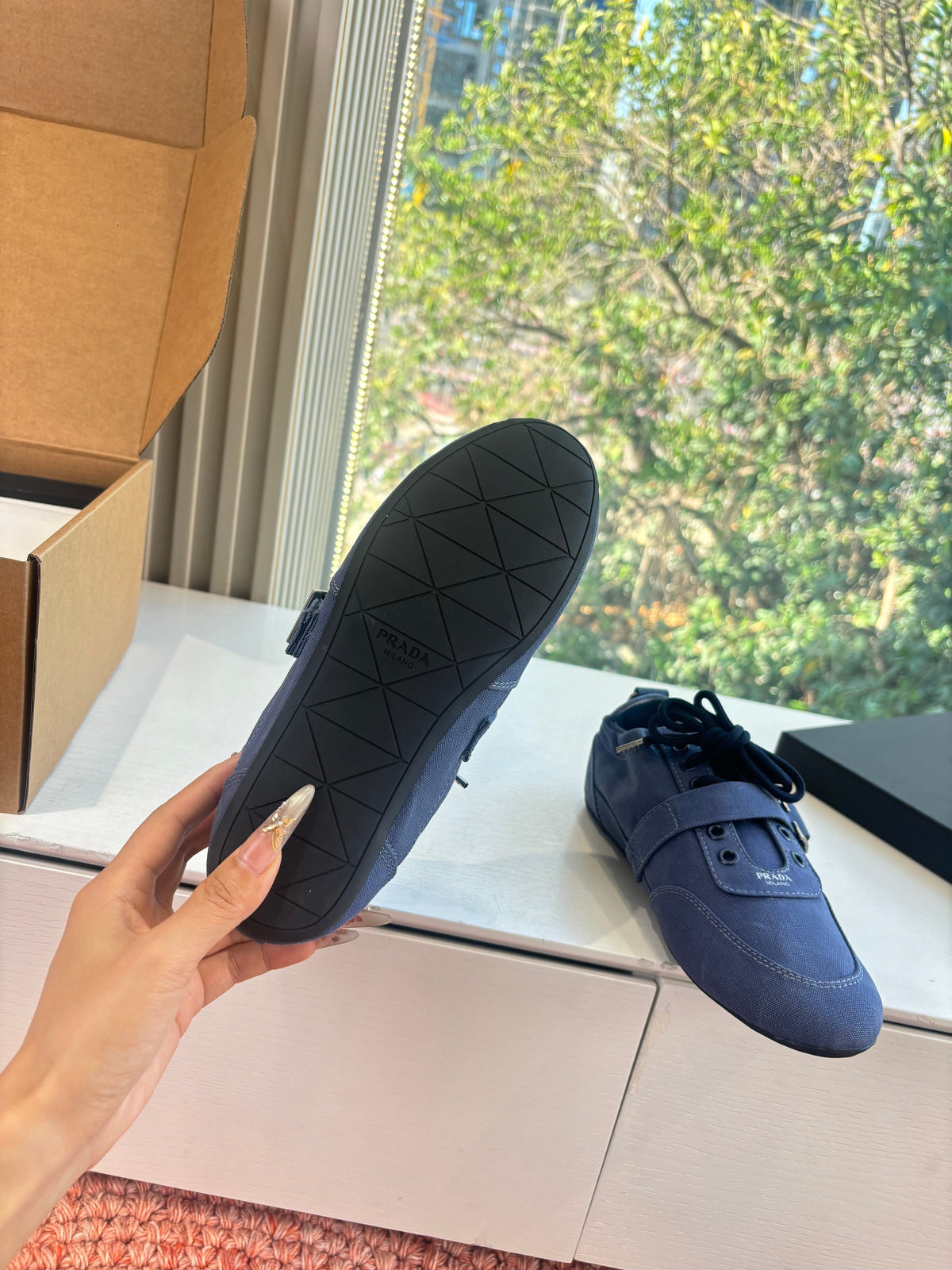 Prada Sneakers with Buckle and Strap Dark Blue Collapse Canvas 604167
