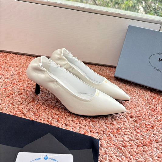 Prada Pointed-Toe Pumps White Leather 604170