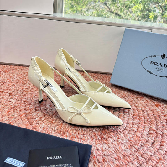 Prada G887 26s Slingback Cream Patent Leather 604188
