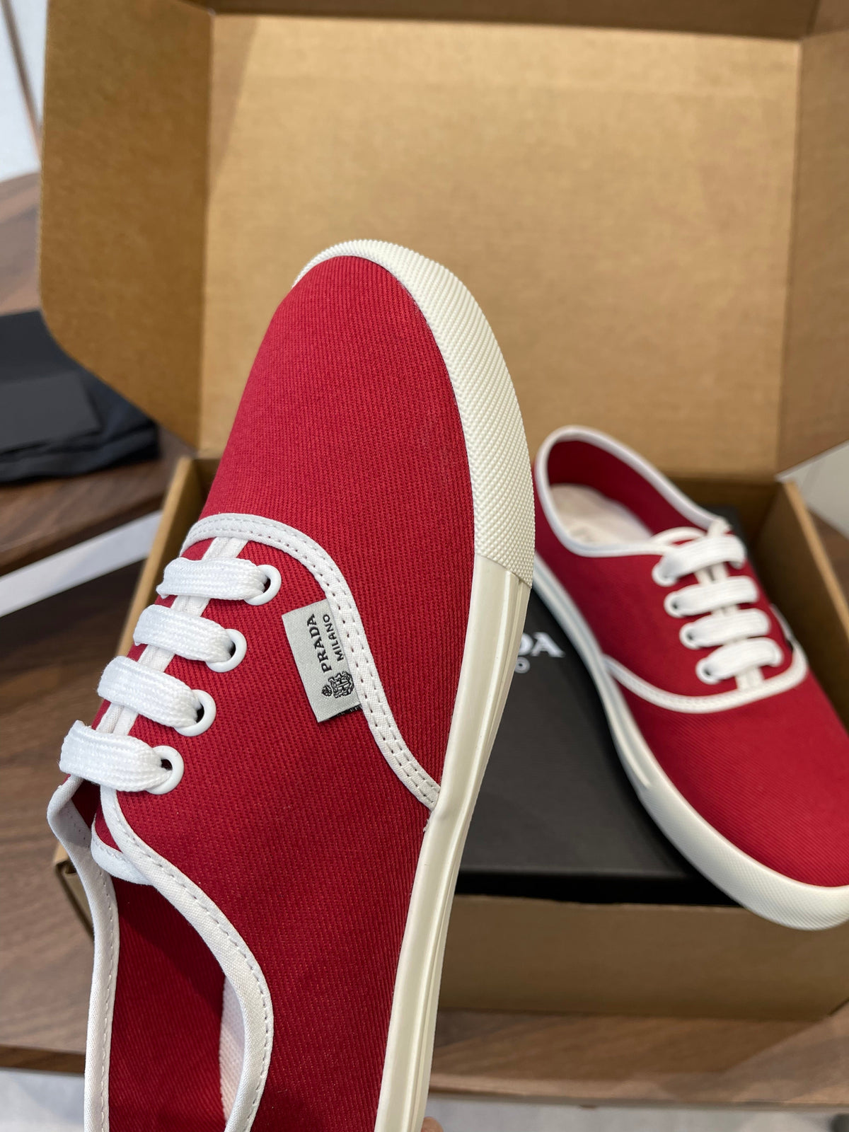 Prada 26ss Casual Shoes Red White Canvas 624429