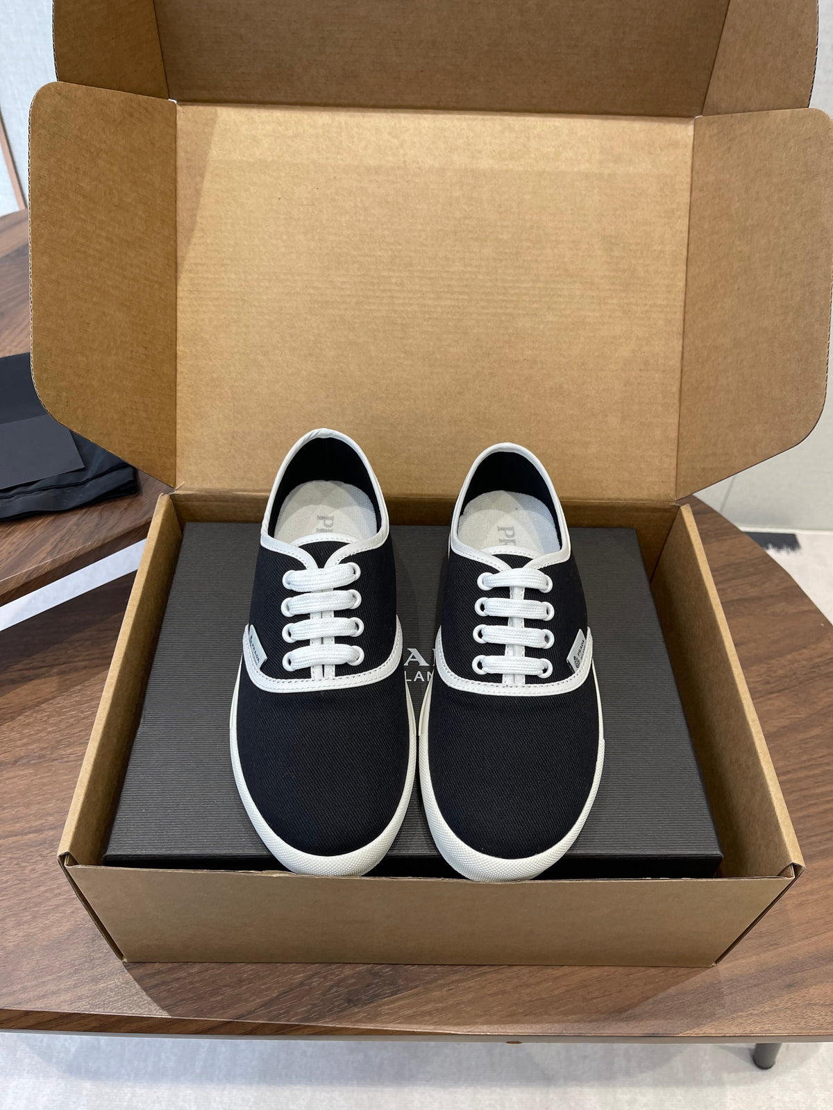 Prada 26ss Casual Shoes Black White Canvas 624430
