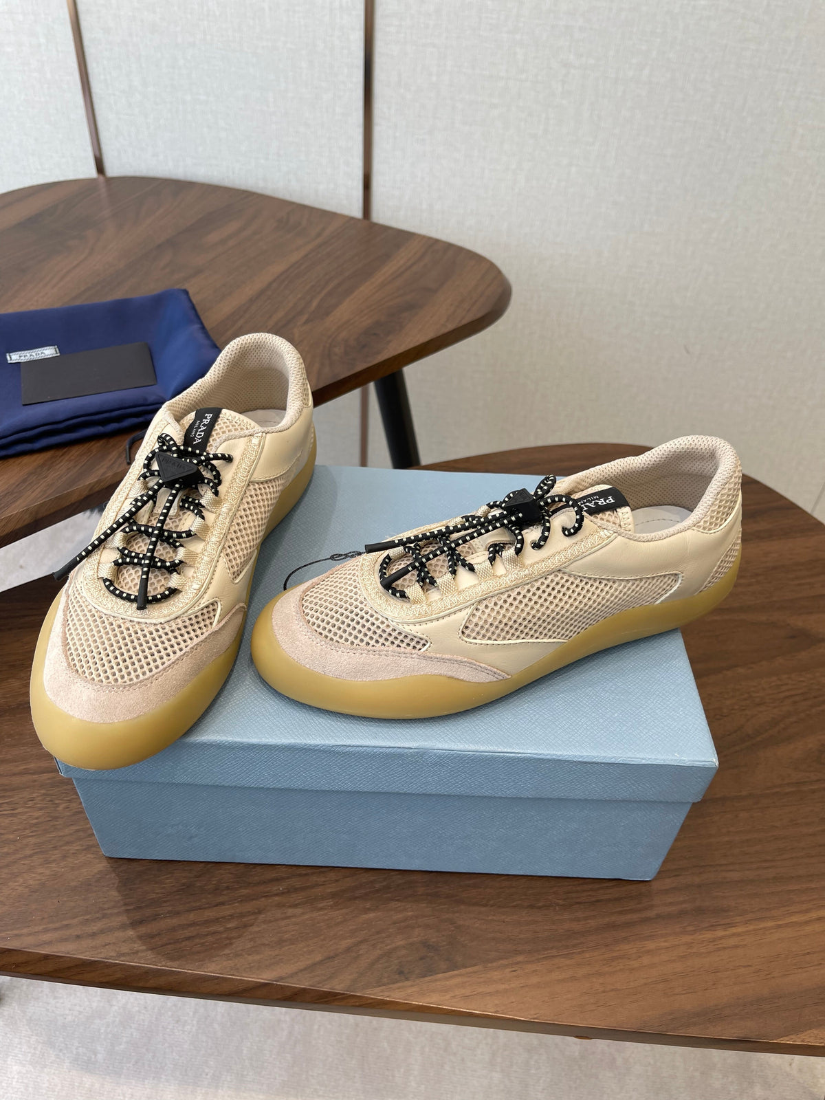Prada Speedrock Sneakers Desert Beige Mesh Fabric 727602