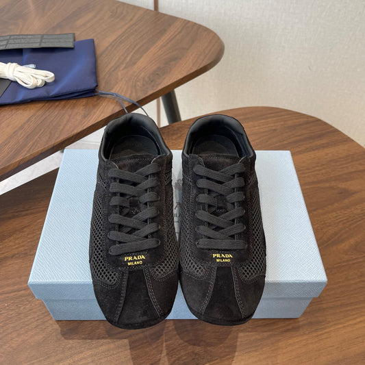 Prada Low-Top Sneakers Black Mesh Suede 727614