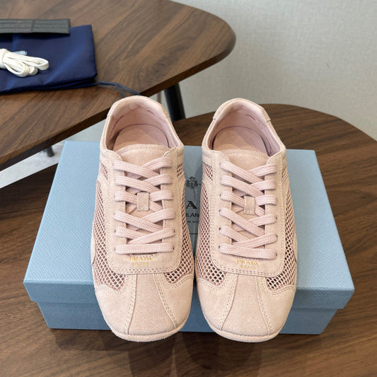 Prada Low-Top Sneakers Light Pink Mesh Suede 727615
