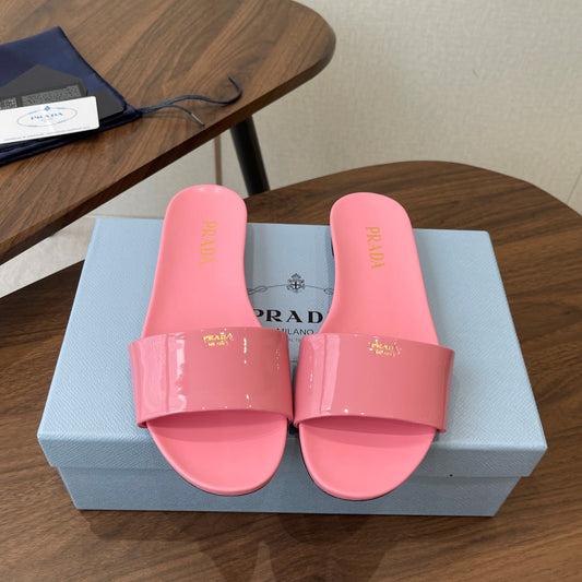 Prada Logo Slides Light Pink Patent Leather 727618