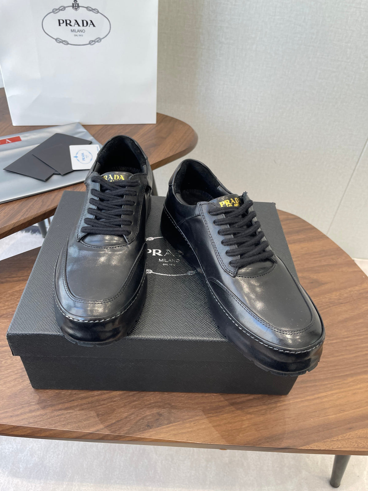Prada Downtown Sneaker Black Shiny Leather 727638