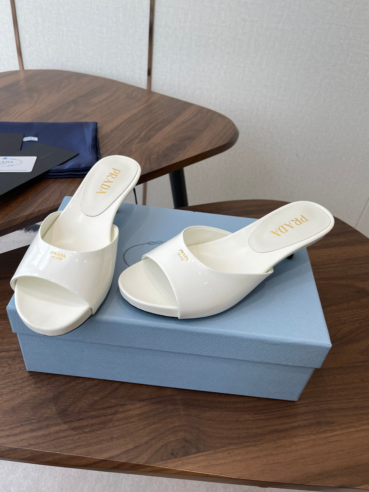 Prada Kitten Heel Sandals White Patent Leather 727641