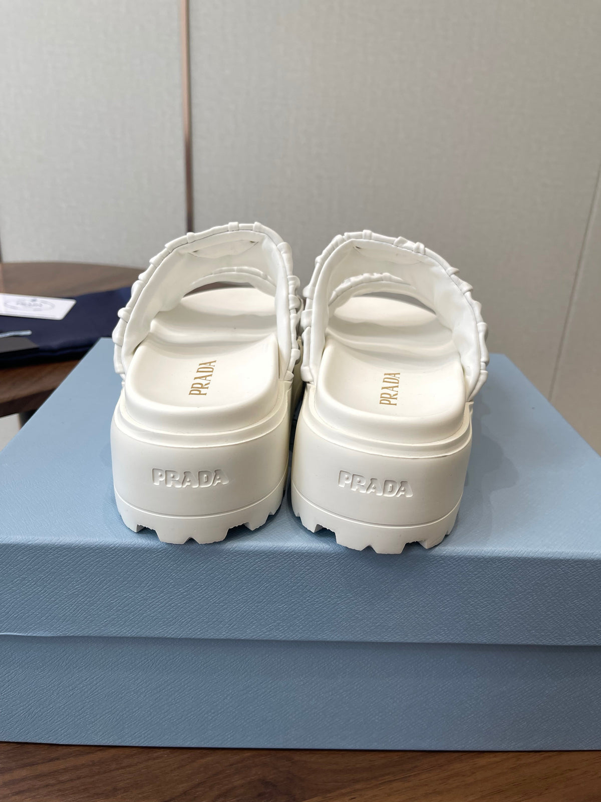 Prada 26s Flatform Slides White Matelassé Leather 727651