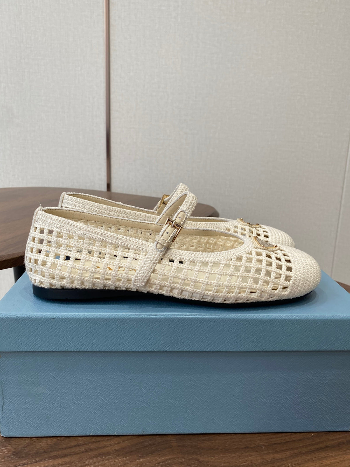 Prada 26s Ballet Flat White Leather Fabric 727659