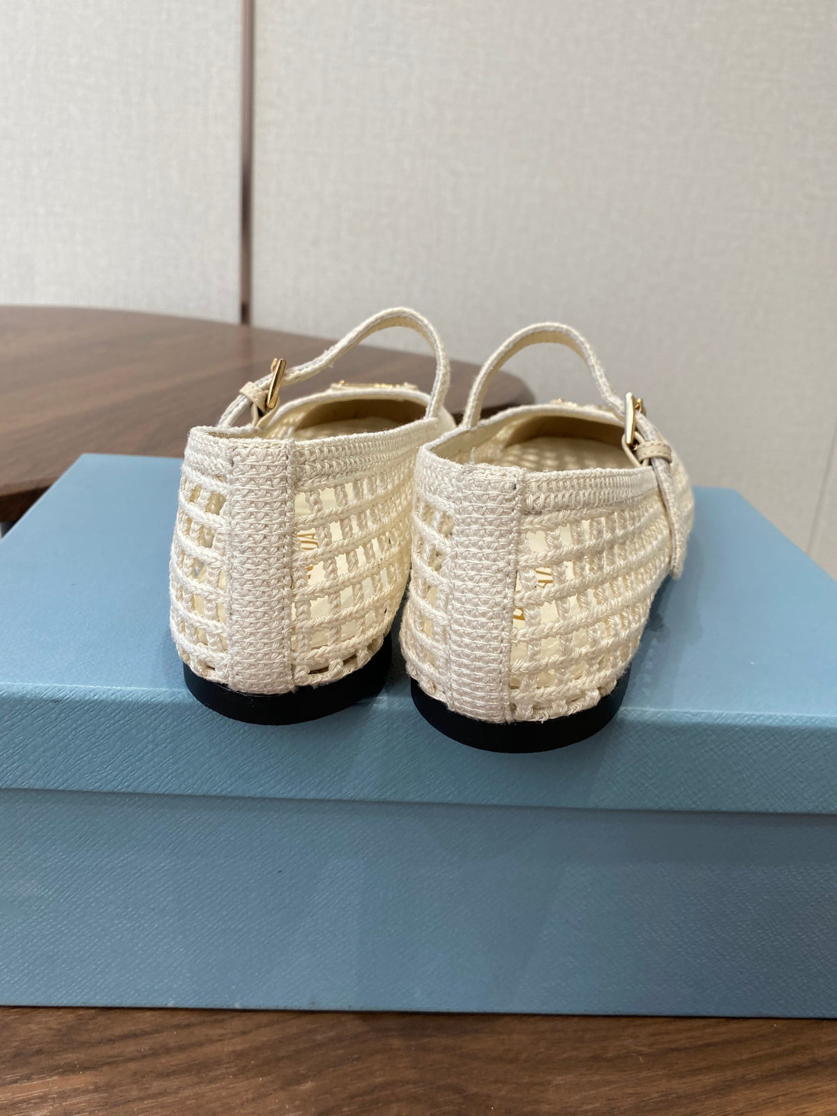 Prada 26s Ballet Flat White Leather Fabric 727659