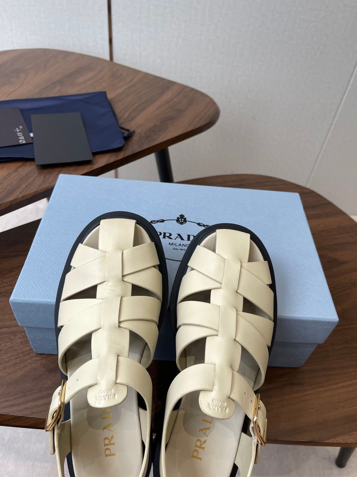 Prada 26s Fisherman's Sandals Ivory Leather 727673