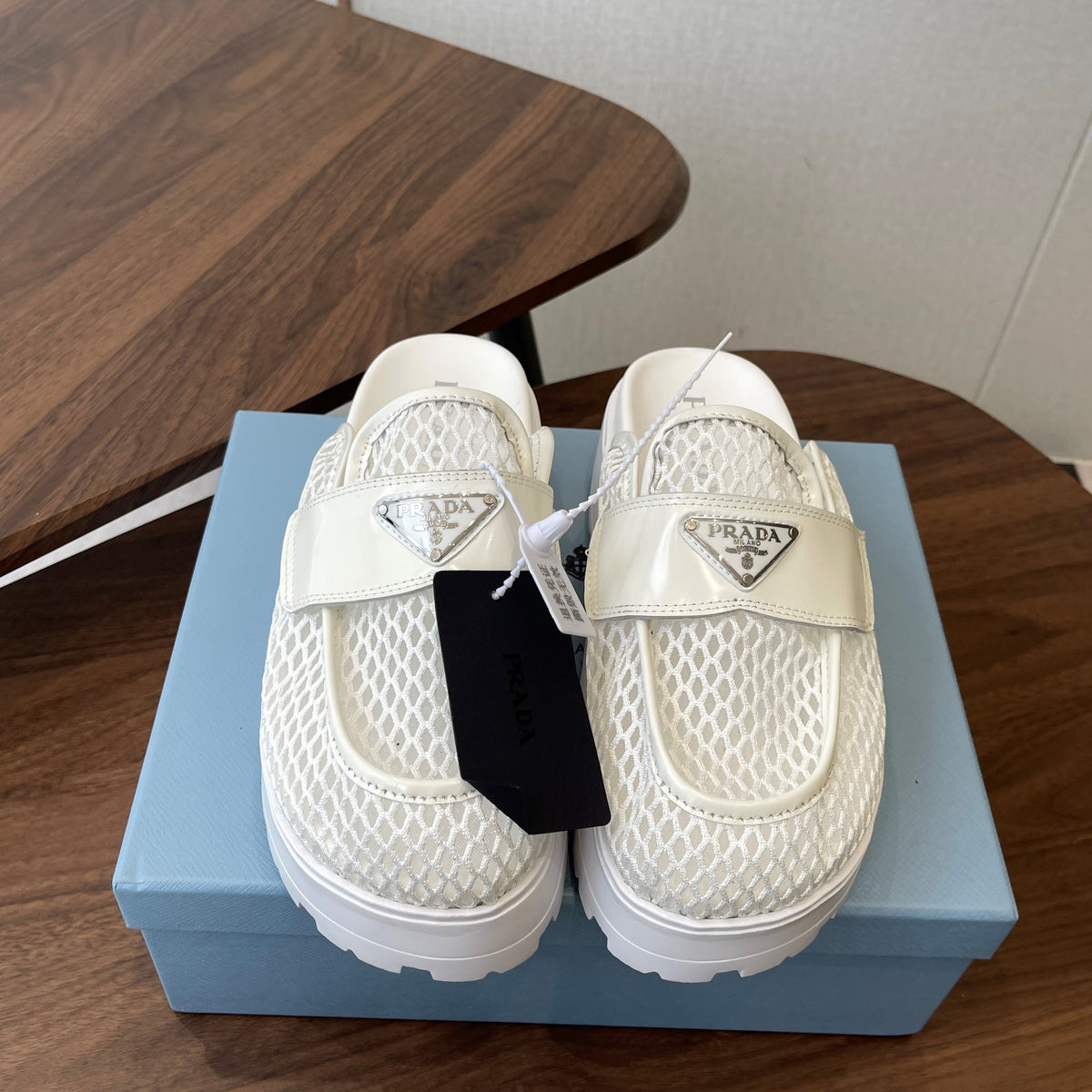 Prada 26s Mules White Mesh Fabric 727679