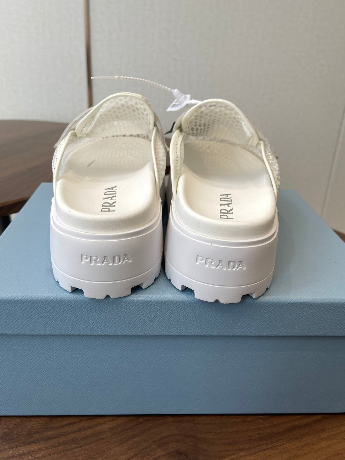 Prada 26s Mules White Mesh Fabric 727679