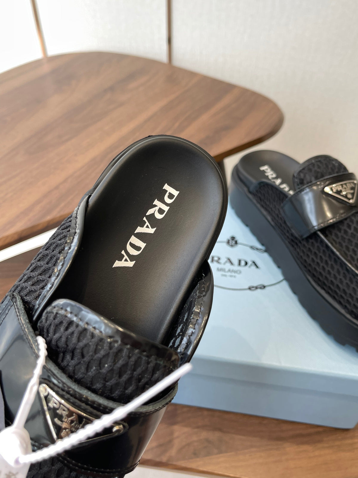 Prada 26s Mules Black Mesh Fabric 727681
