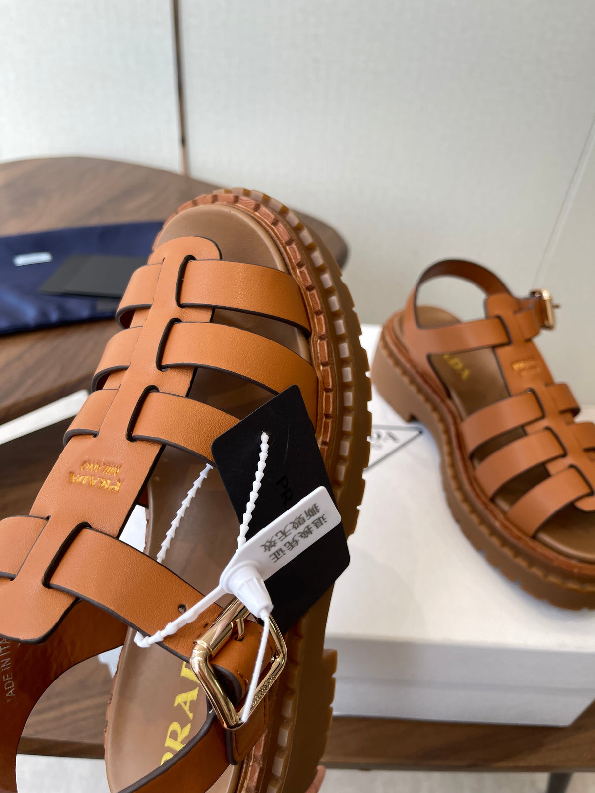 Prada Strappy Sandals 5.5cm Brown Leather 728557