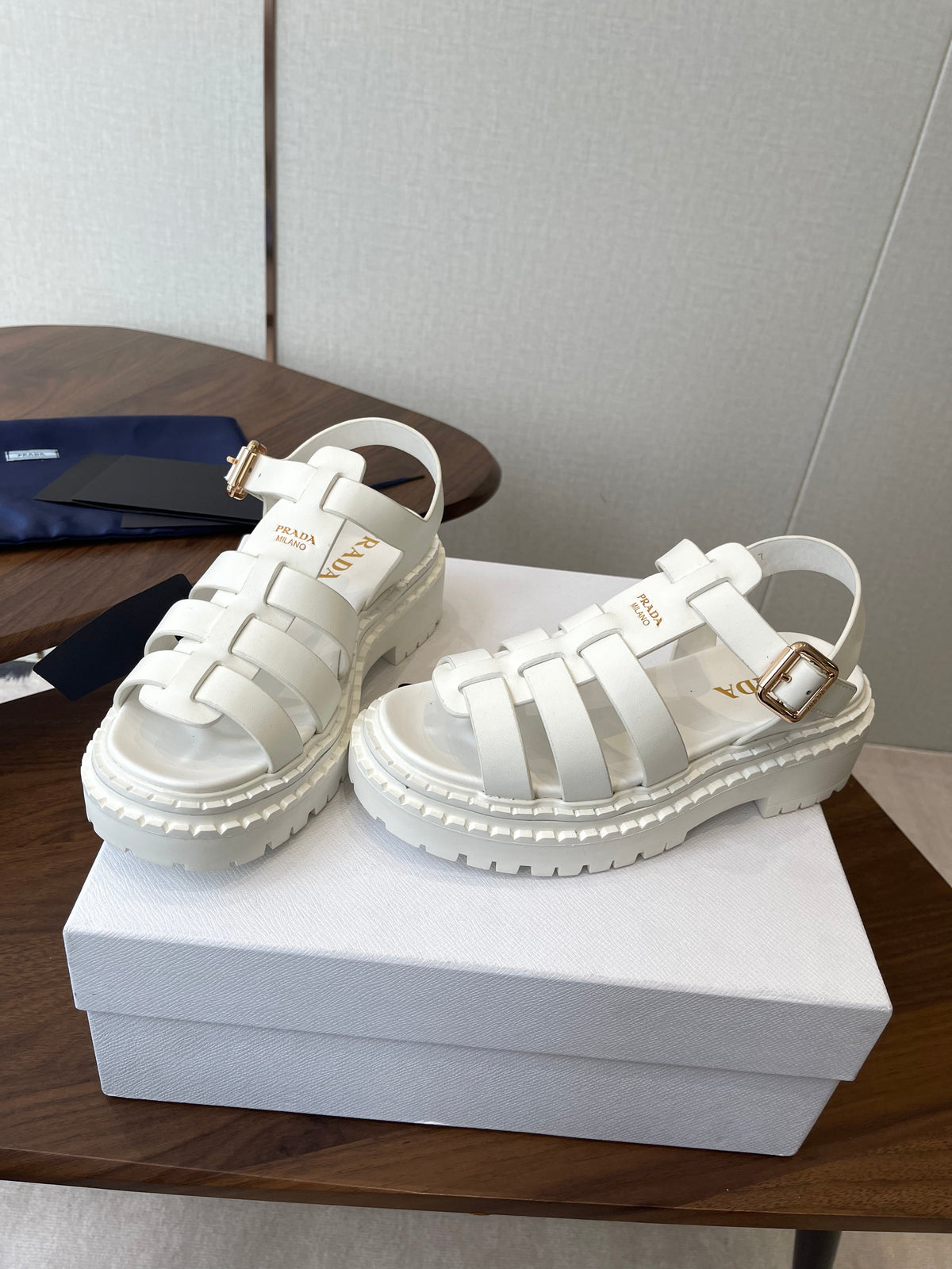 Prada Strappy Sandals 5.5cm White Leather 728558