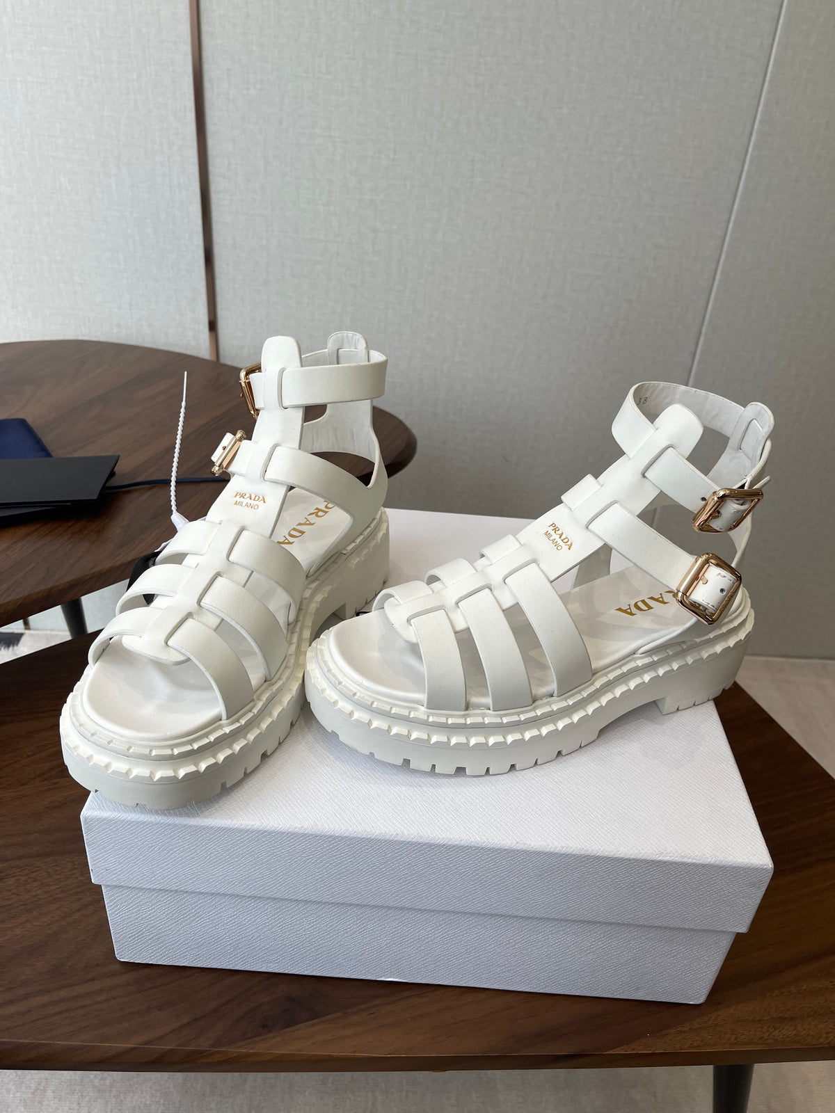 Prada Strappy Sandals 5.5cm White Leather 728560