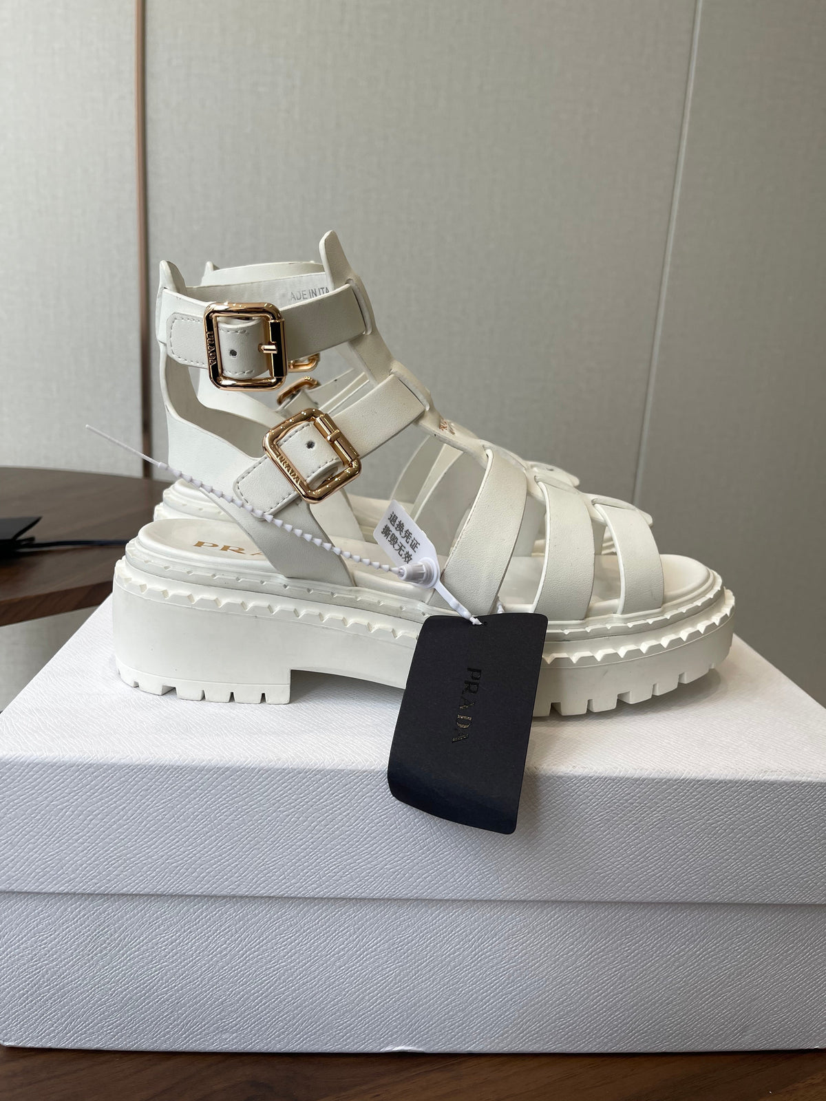 Prada Strappy Sandals 5.5cm White Leather 728560