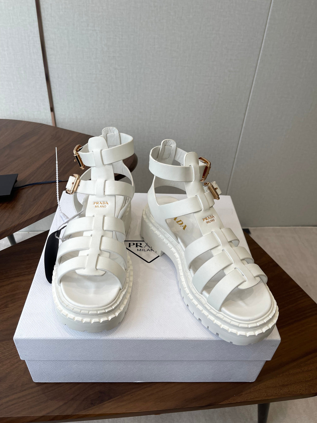 Prada Strappy Sandals 5.5cm White Leather 728560