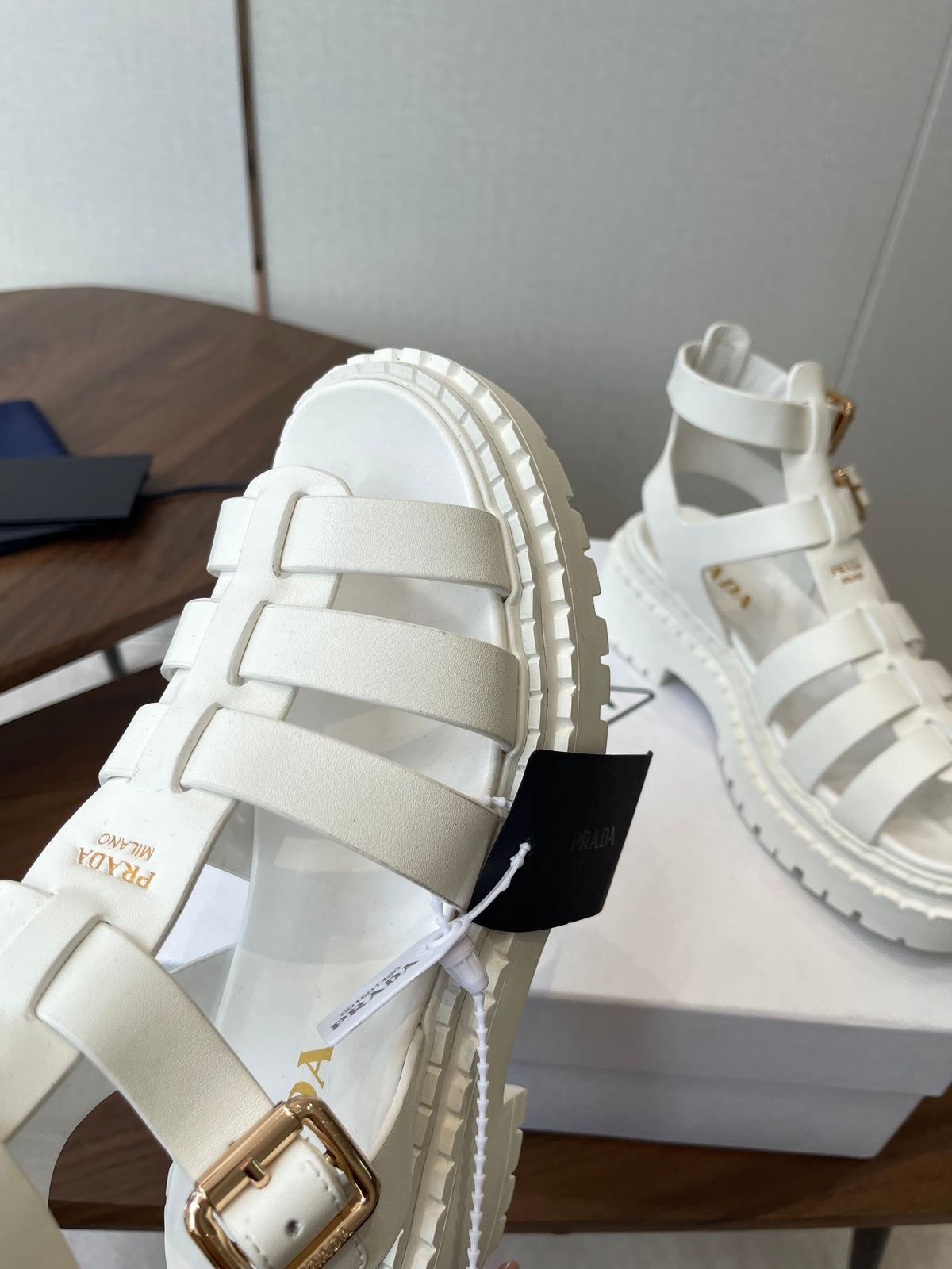 Prada Strappy Sandals 5.5cm White Leather 728560