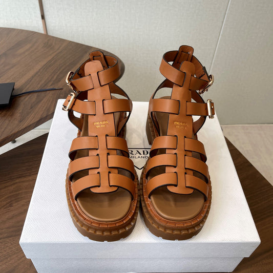 Prada Strappy Sandals 5.5cm Brown Leather 728561