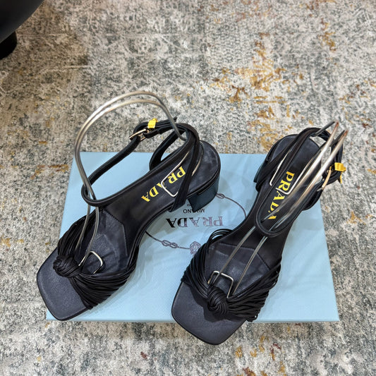 Prada Heeled Sandals 7cm Black Leather 804098