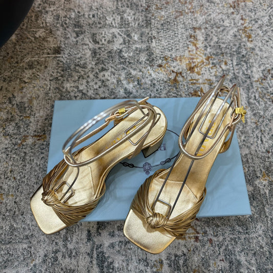 Prada Heeled Sandals 7cm Gold Leather 804101