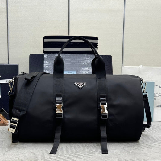 Pra Duffle Bag Black Re-Nylon Saffiano Leather