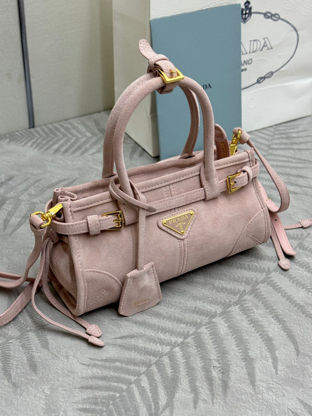 Pra Bonnie Bag 24cm Light Pink Suede Leather 293811