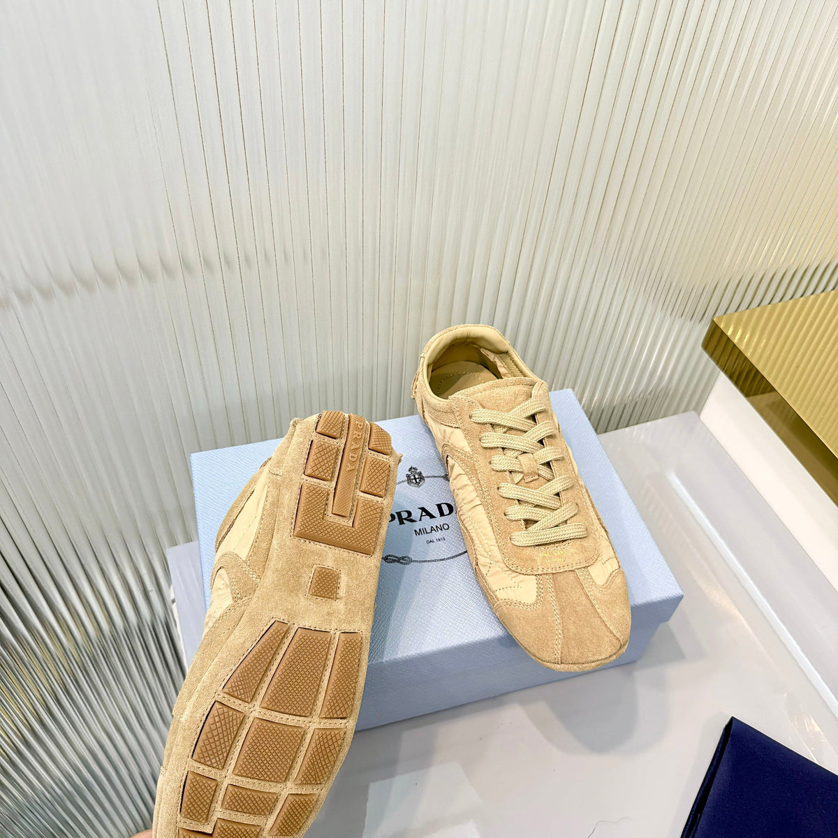Prada Montecarlo Sneakers Khaki Re Nylon Suede 715028