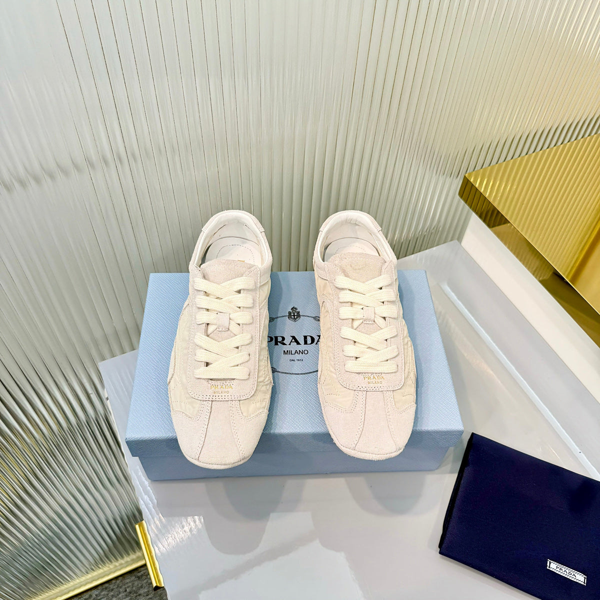 Prada Montecarlo Sneakers Grey Cream Re Nylon Suede 715030