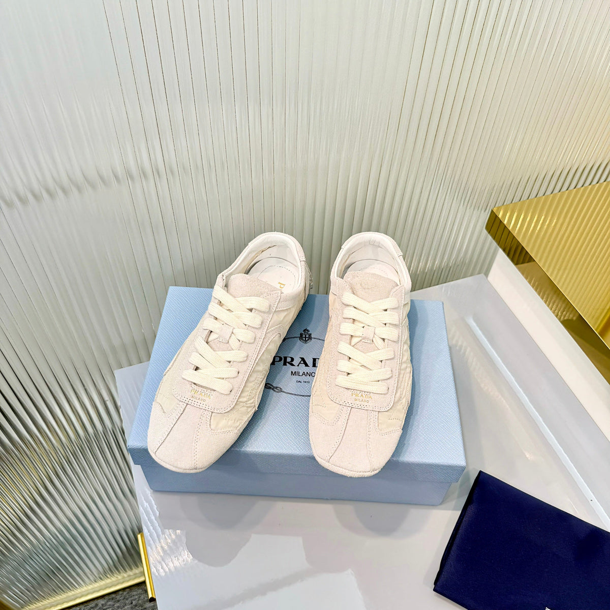 Prada Montecarlo Sneakers Grey Cream Re Nylon Suede 715030