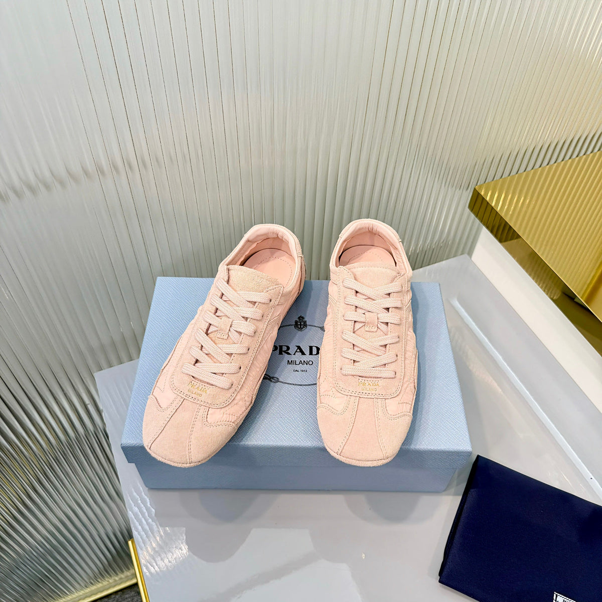 Prada Montecarlo Sneakers Light Pink Re Nylon Suede 715031