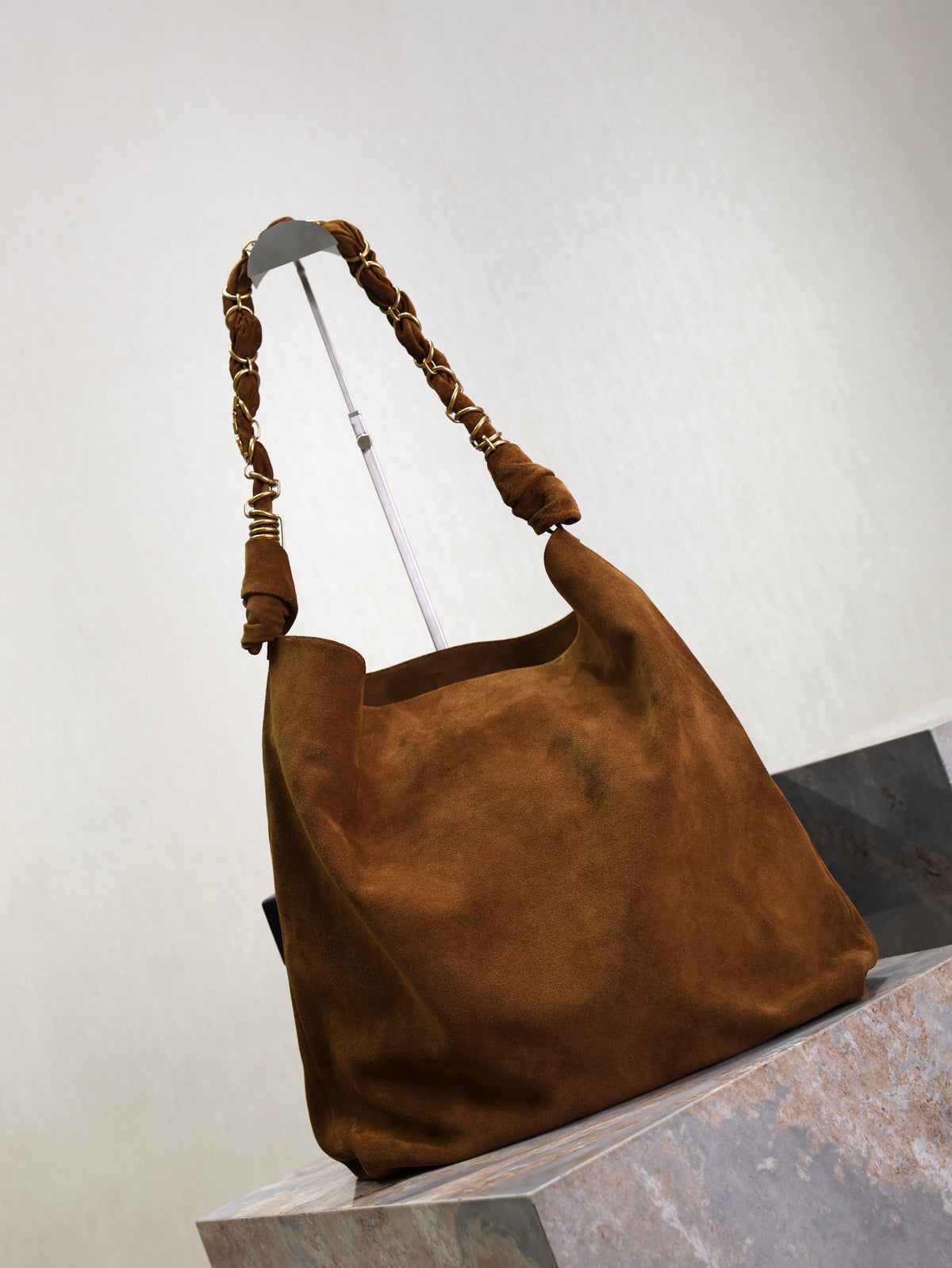 Prada AMALIA Tote Bag 40cm Dark Brown Suede GHW