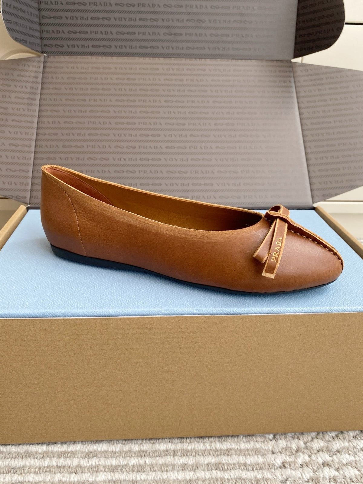 Prada 26s Antiqued Ballerinas Brown Lambskin 859007