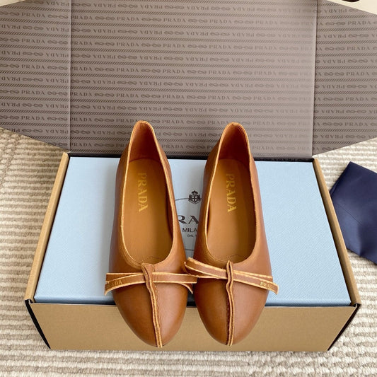 Prada 26s Antiqued Ballerinas Brown Lambskin 859007