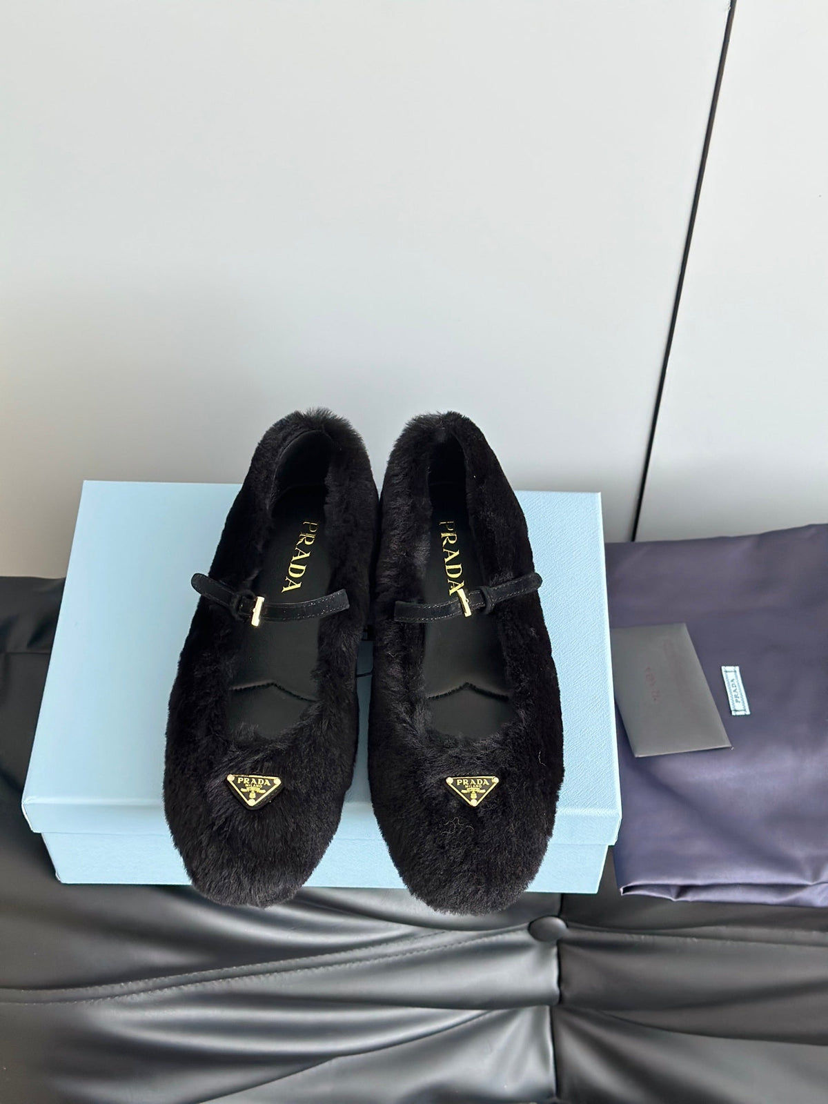 Prada 25s Mary Jane Ballet Flats Black Wool 538454