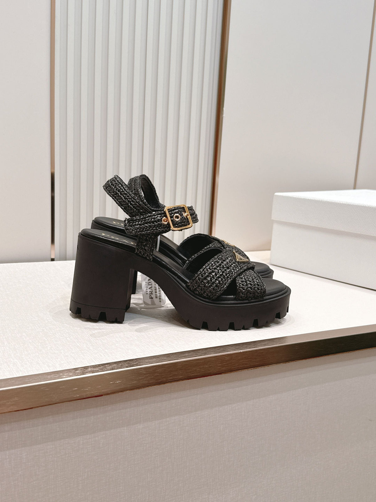 Prada 26s Monolith Sandals Black Raffia Rubber 838135