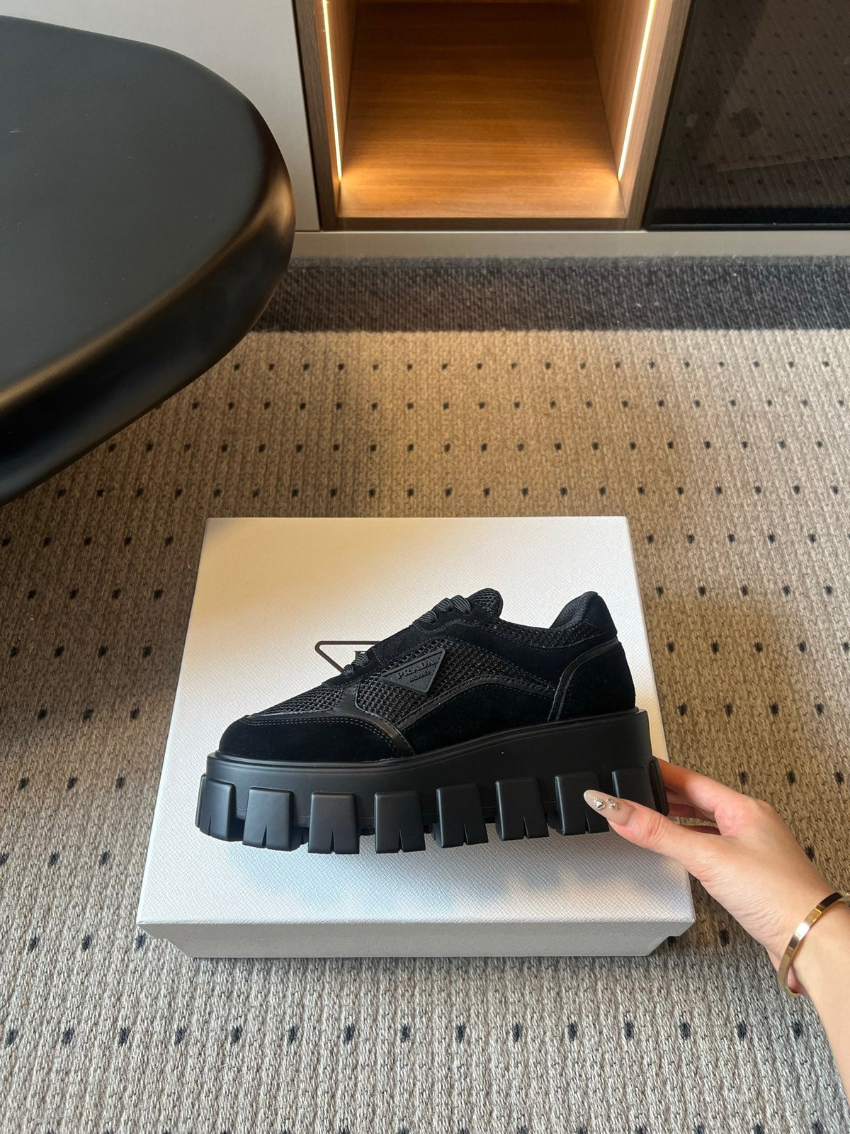 Prada 26s Monolith Sneakers Black Suede Mesh Fabric 971701