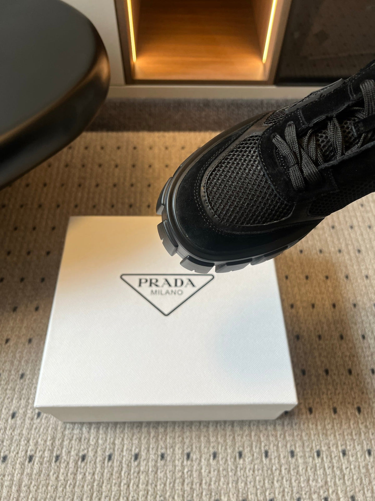 Prada 26s Monolith Sneakers Black Suede Mesh Fabric 971701