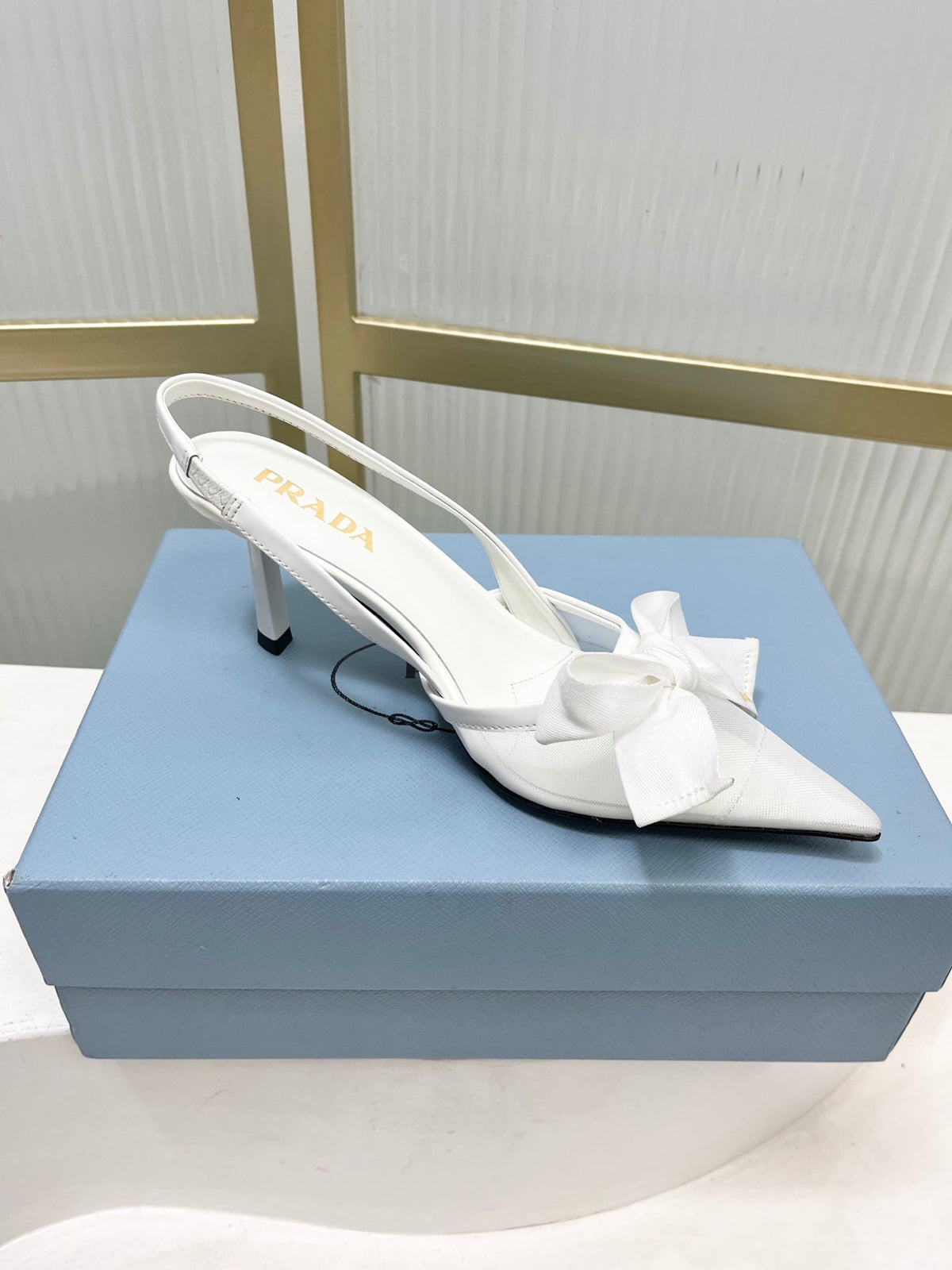 Prada Mesh Stiletto Sandals 7.5 White Sheepskin 606007