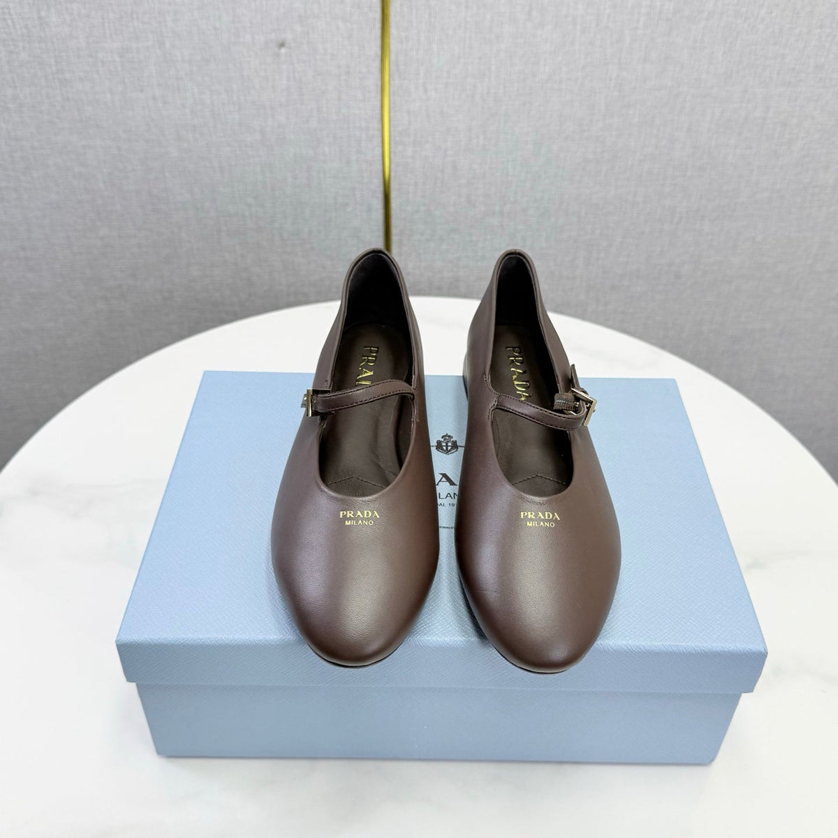 Prada 26s Ballerina Flats Strap With Buckle Brown Burgundy Nappa Leather 973280