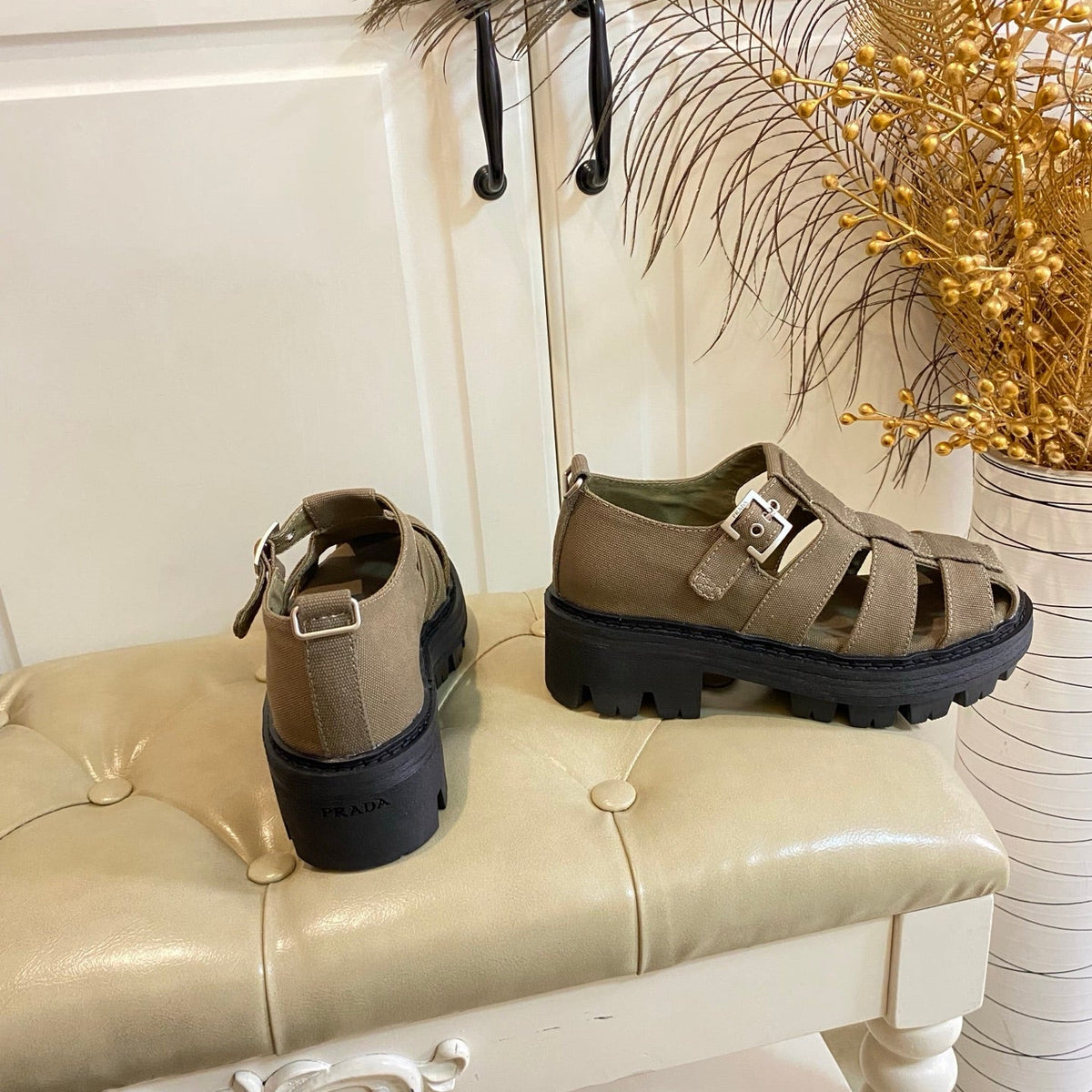 Prada Fisherman Sandal Military Green Canvas 687807